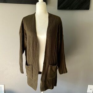Daytrip Ribbed Green Open Front Cardigan